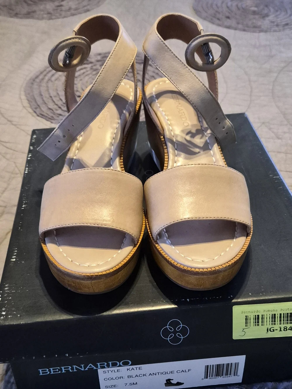 2 Pairs Black & Beige Platform Ankle-Strap Sandals, Wood Platform by Bernardo